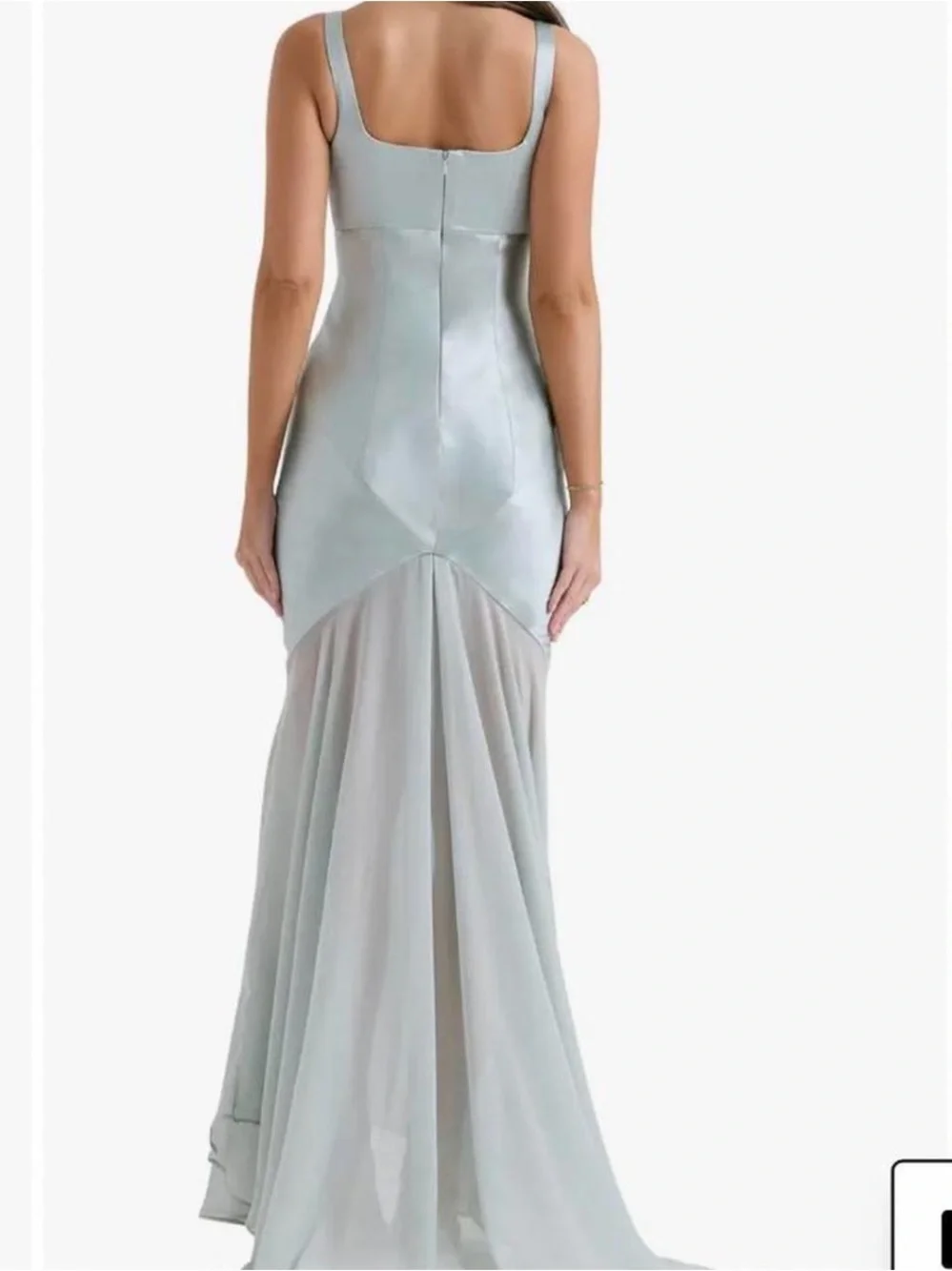 Elegant Pale Mint Satin Mermaid Evening Dress - Picture 4 of 5